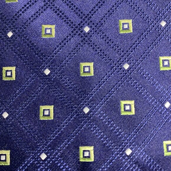 Nordstrom Necktie Silk Navy Blue Yellow Tie Geometric Diamonds Squares USA Corp - Picture 5 of 9